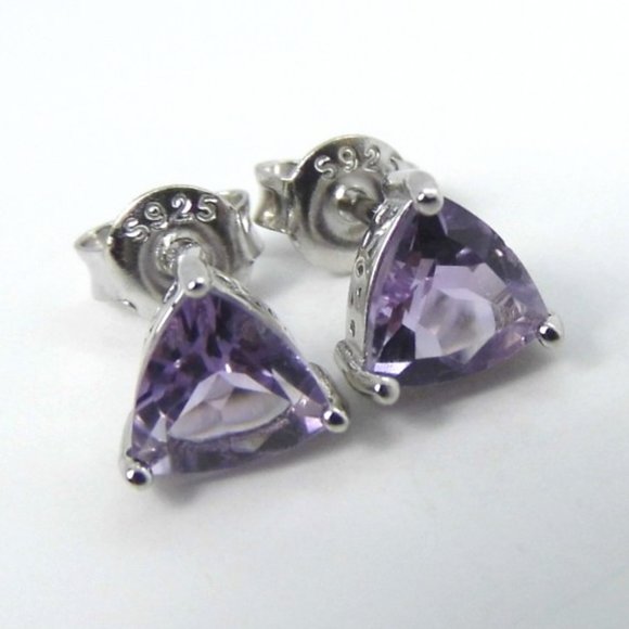NEW 1.40 ctw Amethyst Trillion Silver Earrings - Picture 3 of 4